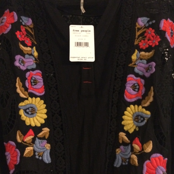 New Free People Serafina Embroidered Top Sz S - Picture 2 of 5